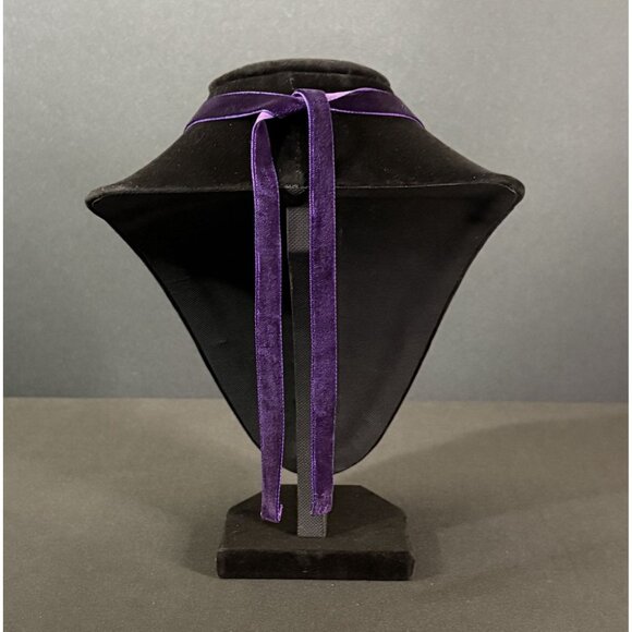 Purple Amethyst Stone & Beaded Cluster Necklace Velvet Ribbon Tie Handcrafted Go - Picture 5 of 8